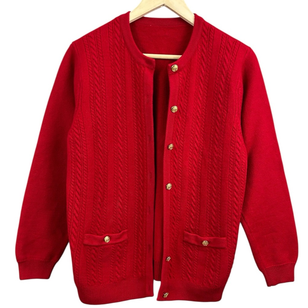 Talbots Red Button-Front Cable Cardigan